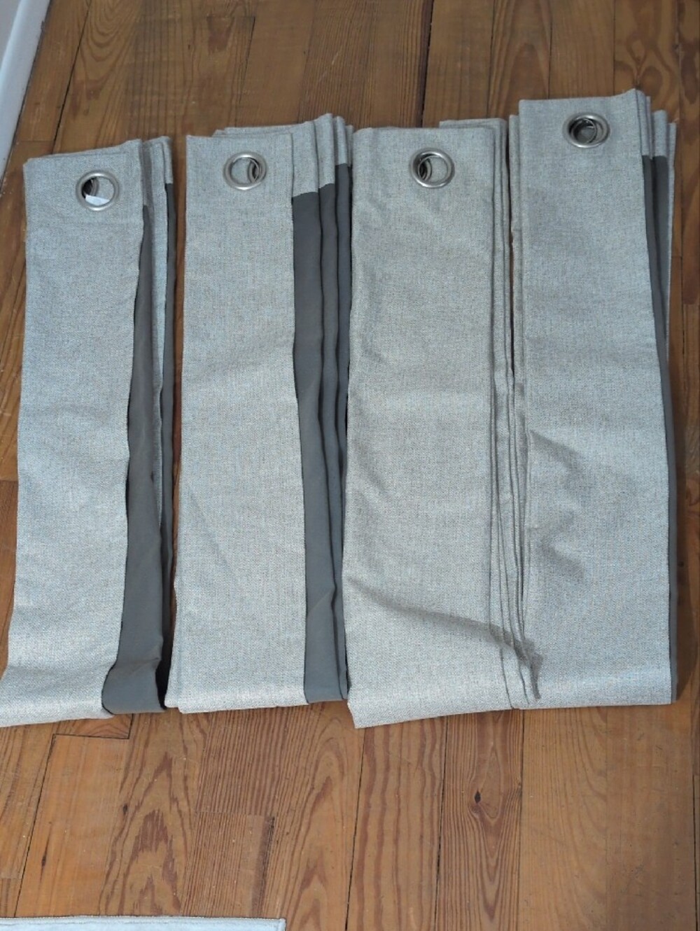 Light Beige and Gray Grommet Curtain Panels - Neutral Two-Tone. All 4 Curtains. - Picture 2 of 3